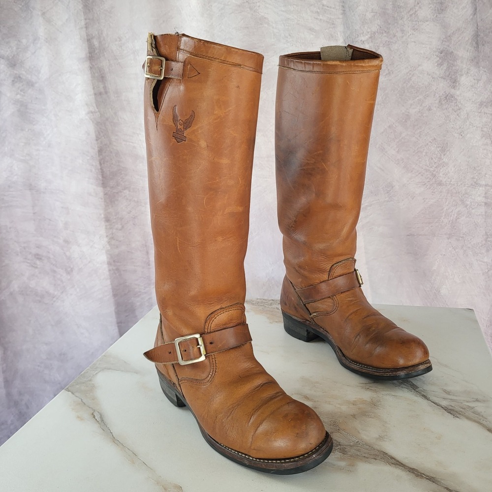 Distressed Harley Davidson 16" Engineer Boots Steel Toe ANSI Size 9